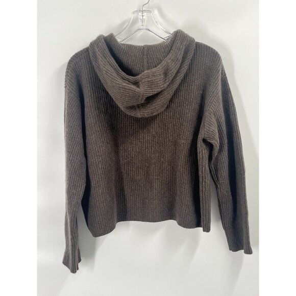 Quince Mongolian Cashmere Fisherman Pullover Hoodie Cropped Brown Sweater Sz S - Picture 4 of 4